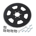Black 65-tooth rear chain sprocket with center bolt holes and mounting plate