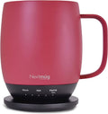 Dusty rose self-heating coffee mug with handle and Warm/Hot/Piping indicator lights