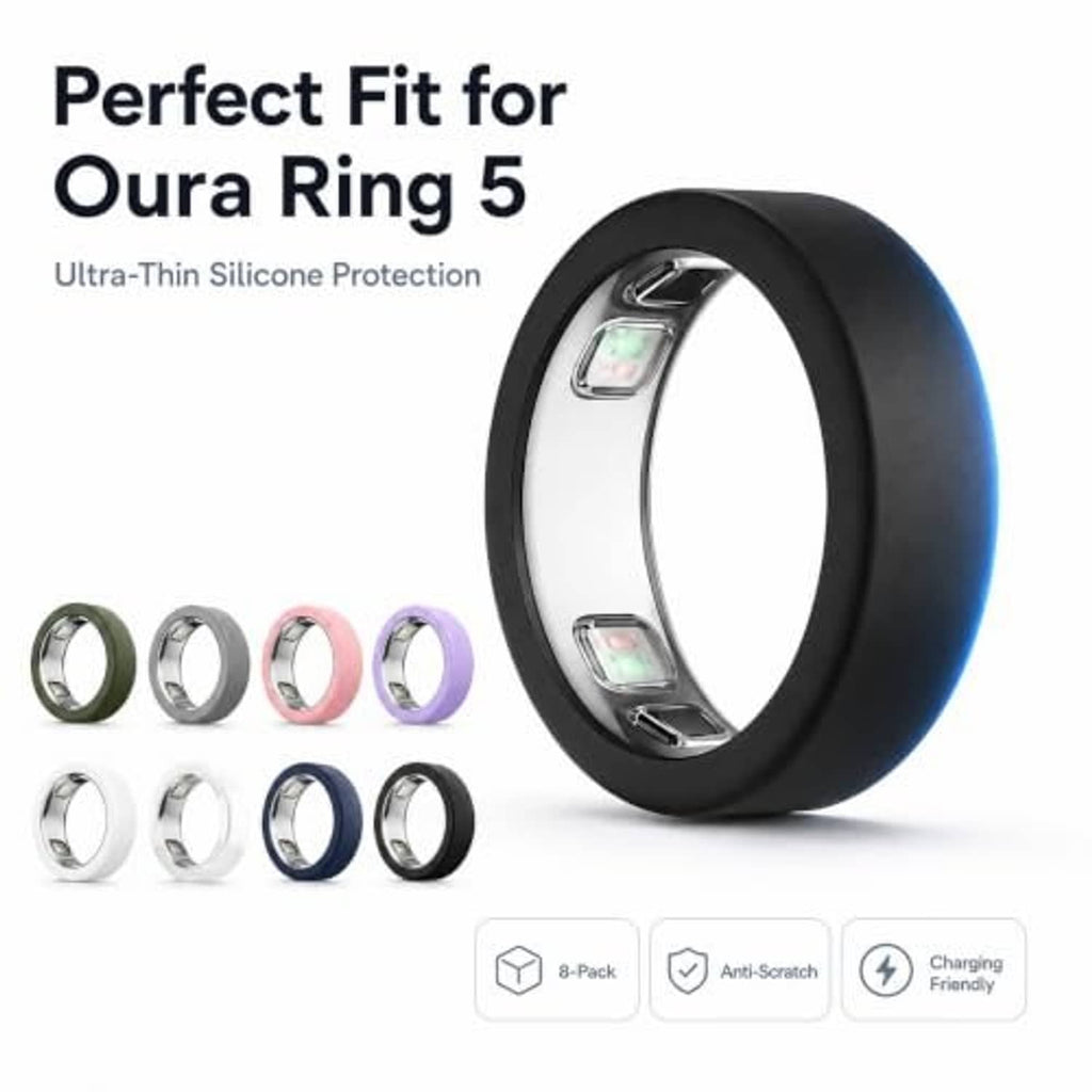 Black ultra-thin silicone ring cover with inner sensor openings for secure fit