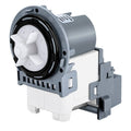 Washer drain pump with gray motor cap and white/gray electrical housing