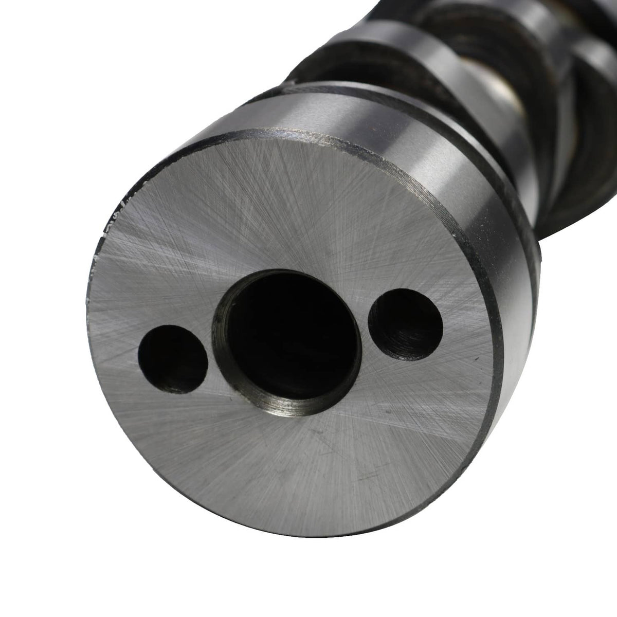 Camshaft end plate with three openings and lobe shaft extending from center