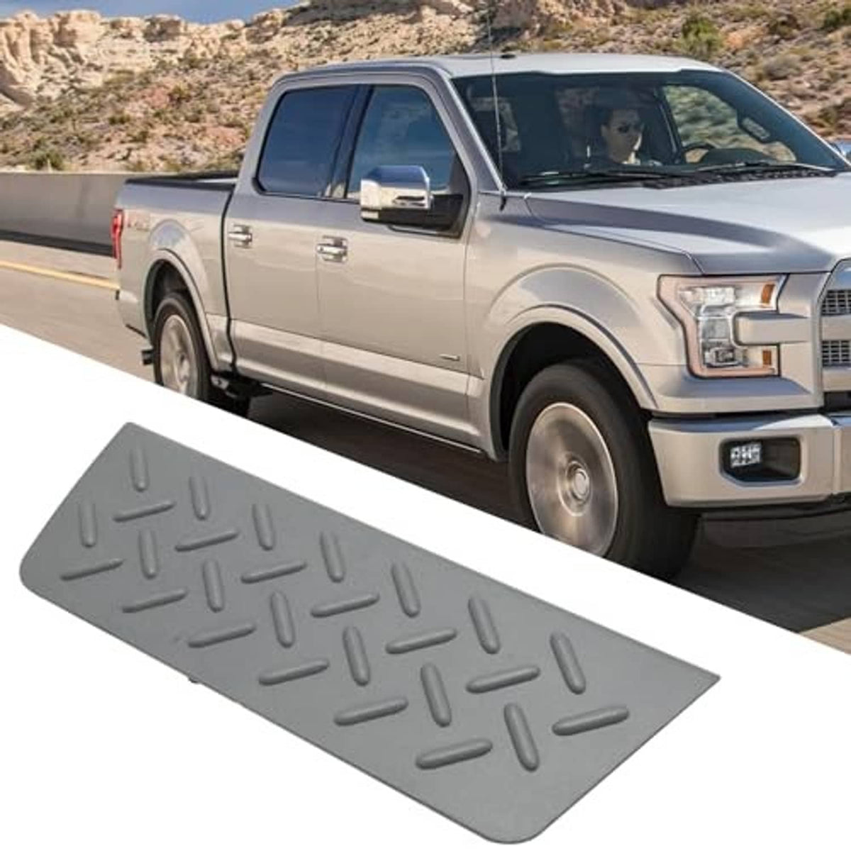 Gray anti-slip shield cover panel, raised oval grips; driver-side fit