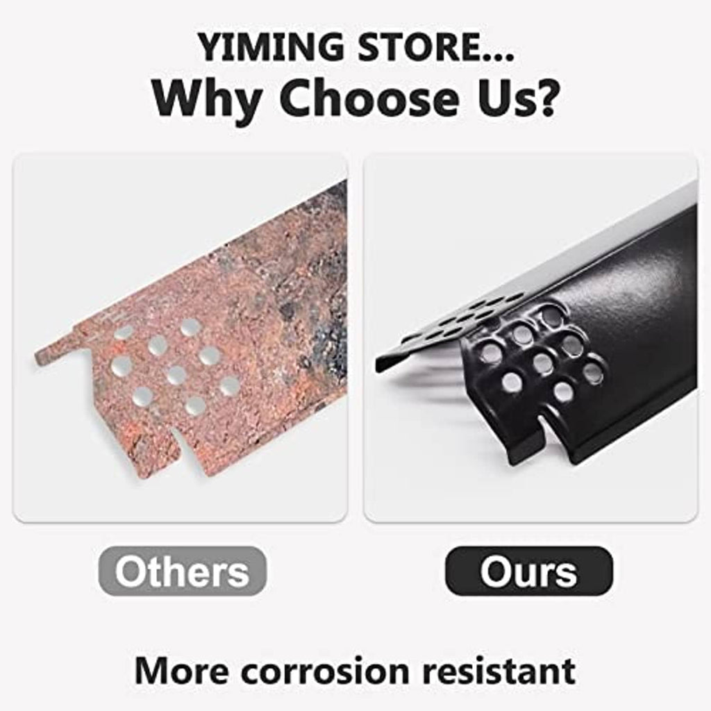 Corrosion-resistant grill heat plate shown beside rusted heat plate pieces