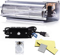Fireplace blower kit with metal fan assembly, black controller, power cord, mounting plate
