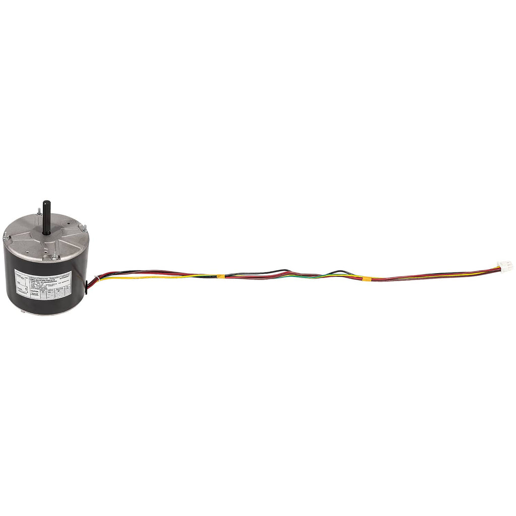 Condenser fan motor with wiring harness and terminal box, multicolor lead wires