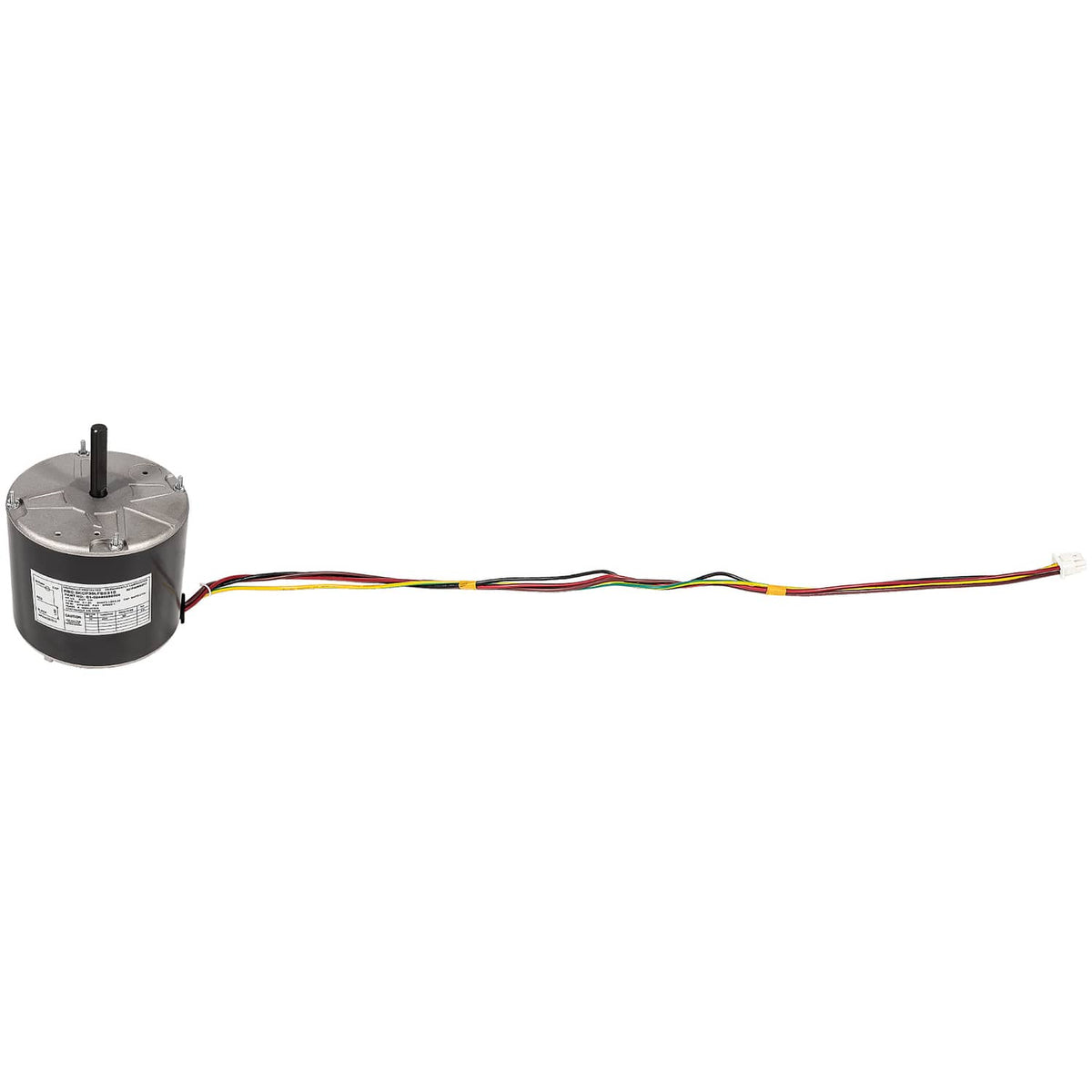 Condenser fan motor with wiring harness and terminal box, multicolor lead wires