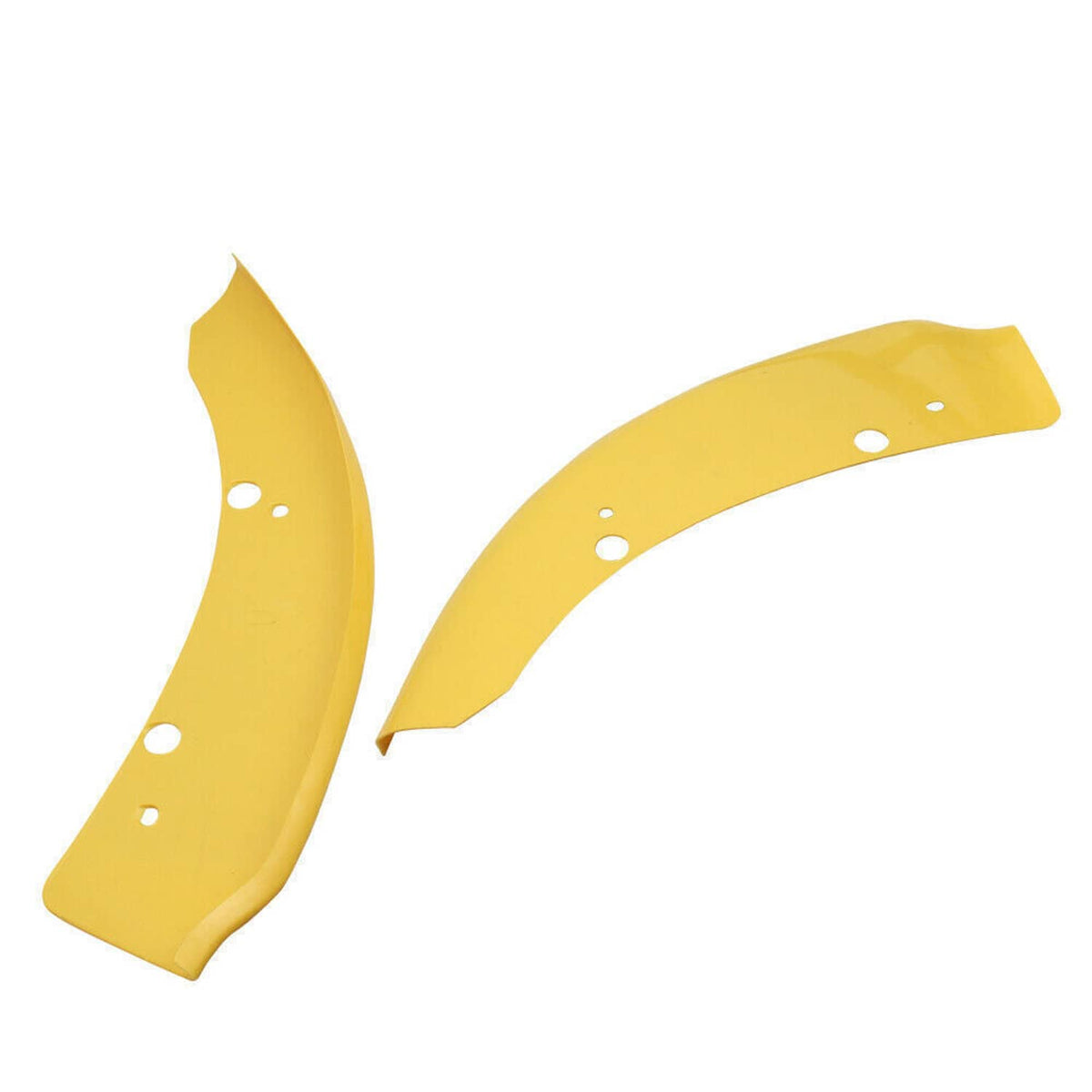 Yellow front bumper lip splitter trim cover, left and right curved sections with holes