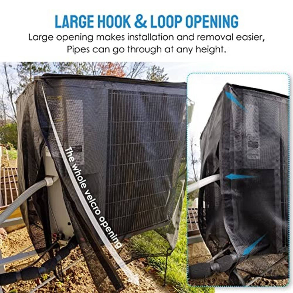 Outdoor AC cover with large hook-and-loop opening on the front panel