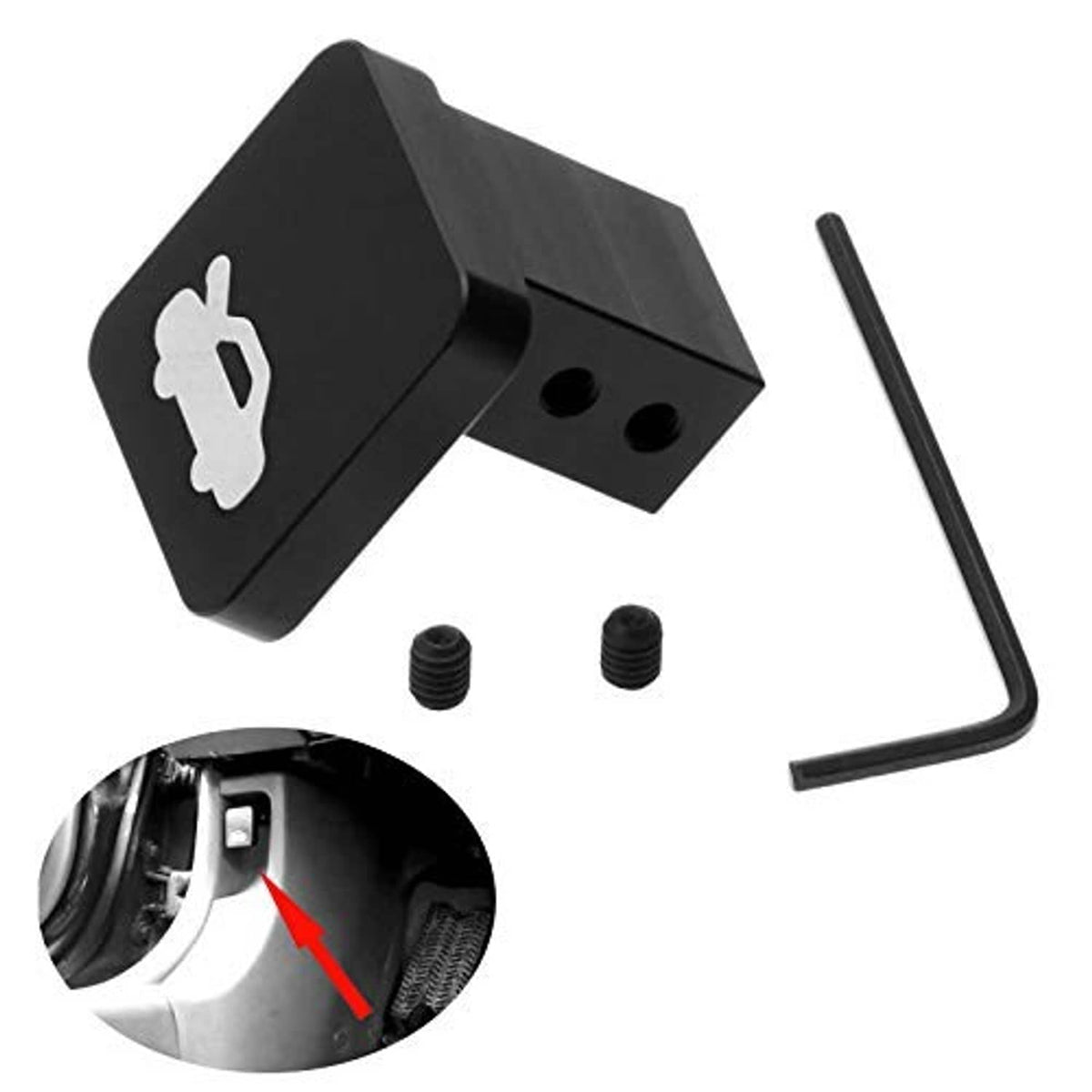 Hood release latch handle repair kit: angled black bracket, L hex key, and screws