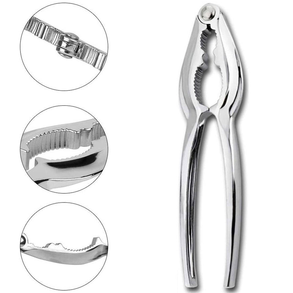 Stainless steel lobster and crab cracker with serrated jaws and locking handle
