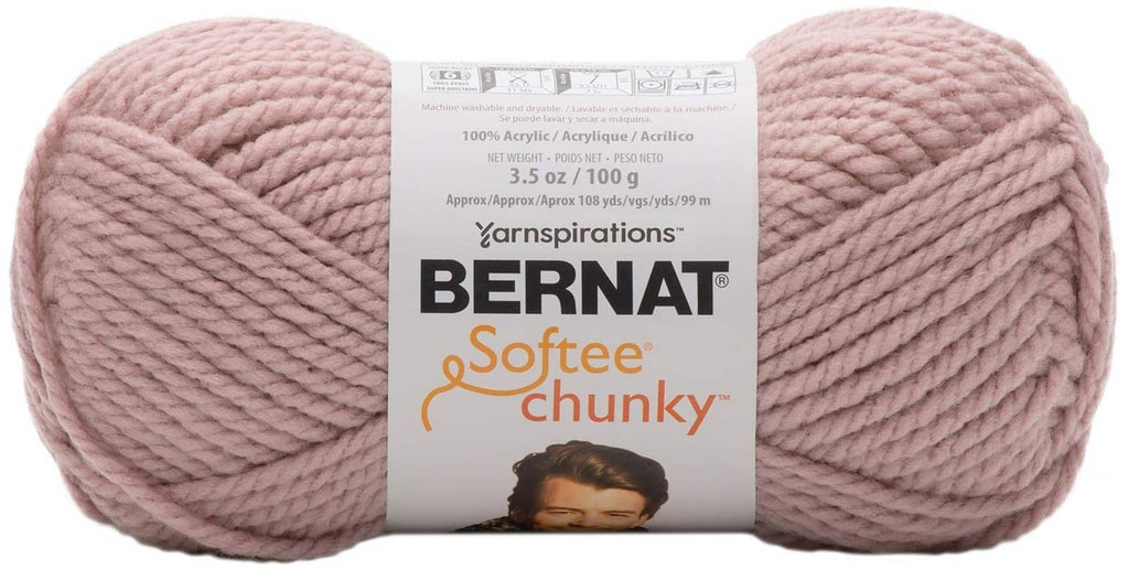 Super chunky acrylic yarn skein, soft rose pink, Bernat label, 3.5 oz