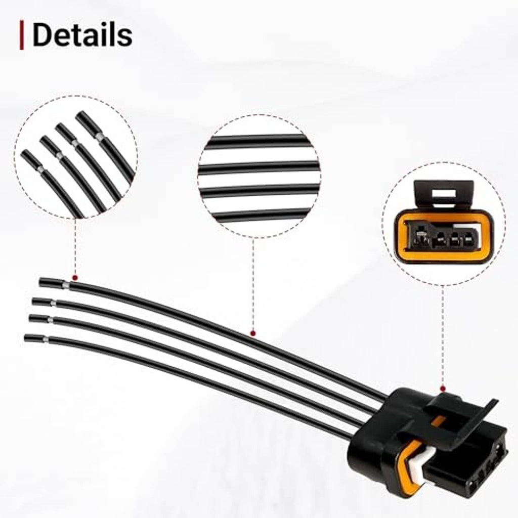 Wiring harness connector pigtail with black lead bundle and orange-trimmed multi-pin end