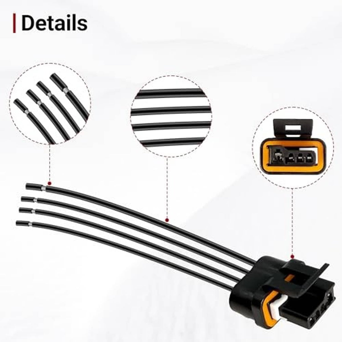 Wiring harness connector pigtail with black lead bundle and orange-trimmed multi-pin end