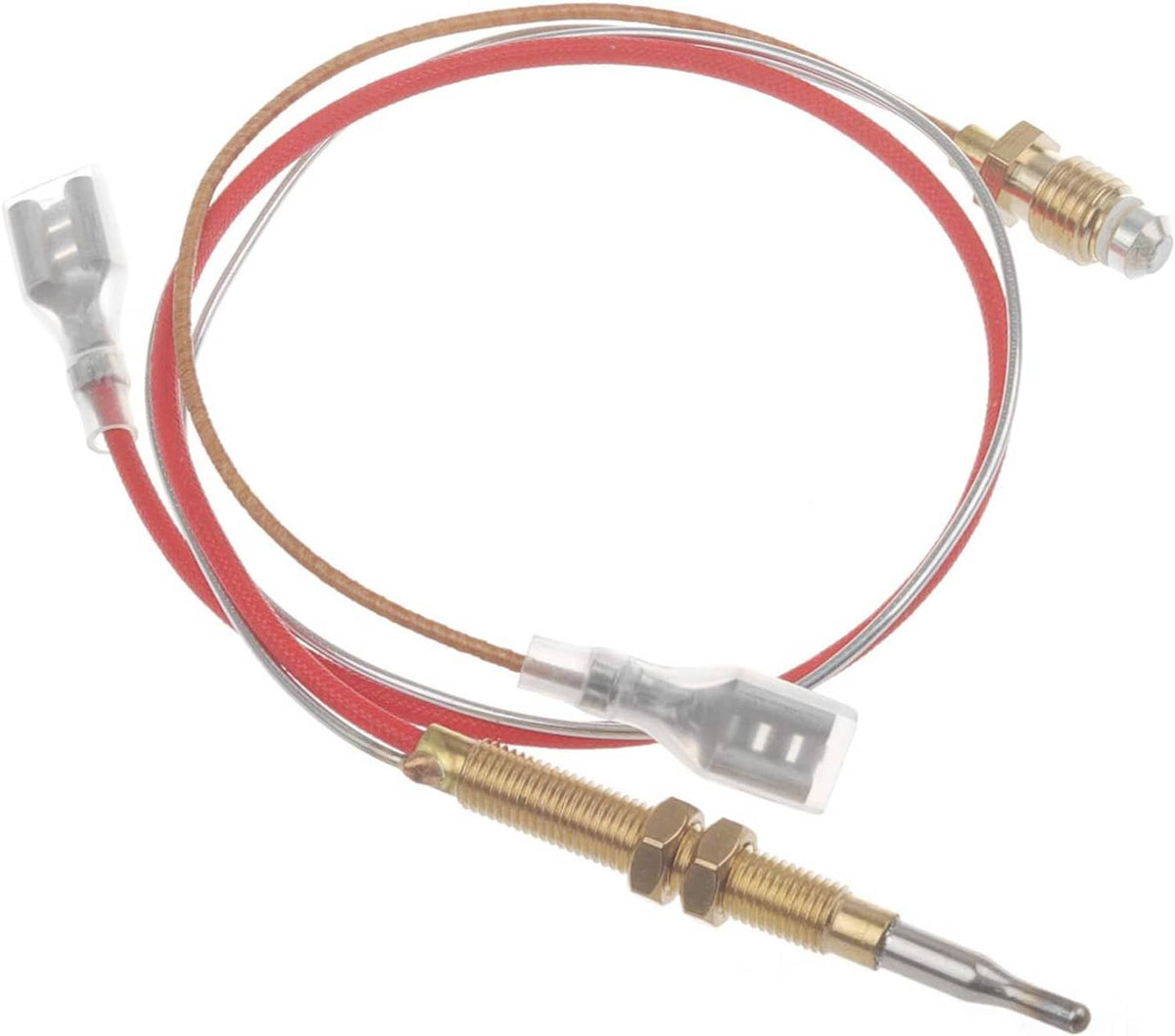 Outdoor patio heater thermocouple sensor with braided wire leads, brass probe, connector nuts