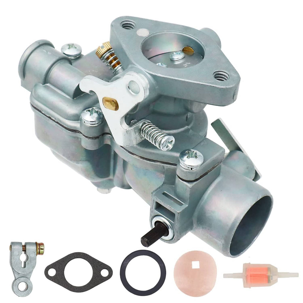 Carburetor assembly angled view with metal body and mounting screws
