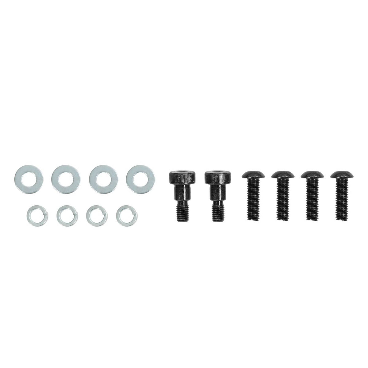Seat mounting hardware kit: washers and black bolts with threaded tips
