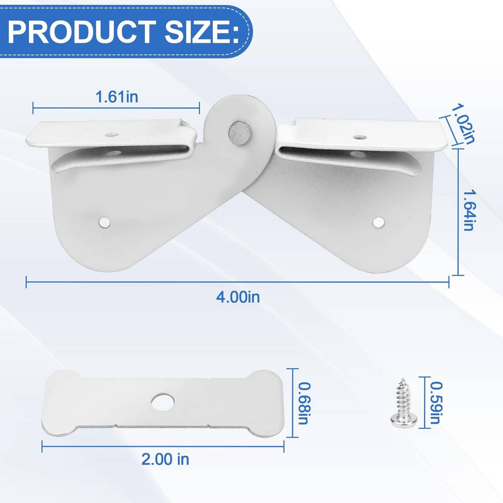 White flip-up downspout hinge bracket with mounting screw, metal hinge for extension