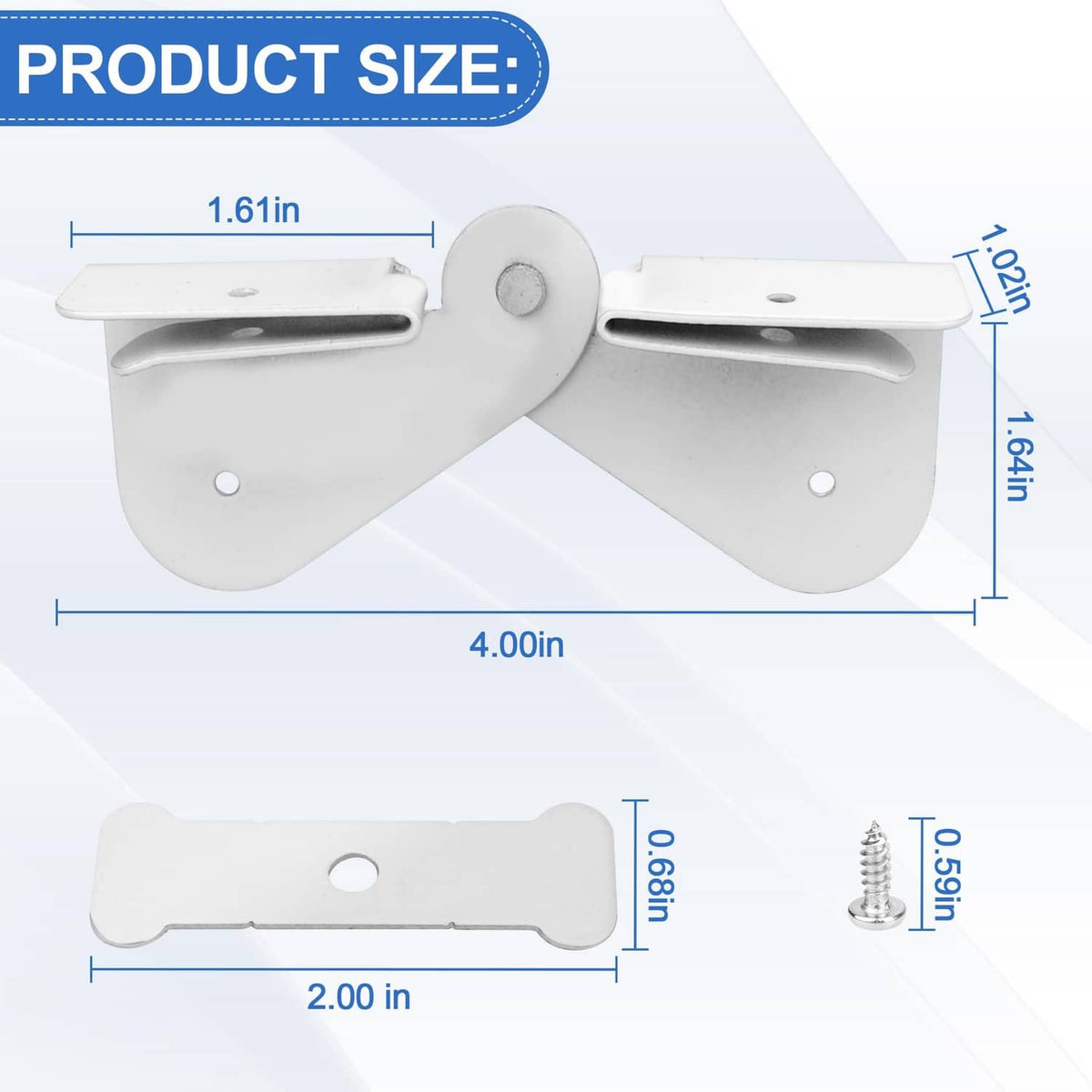 White flip-up downspout hinge bracket with mounting screw, metal hinge for extension