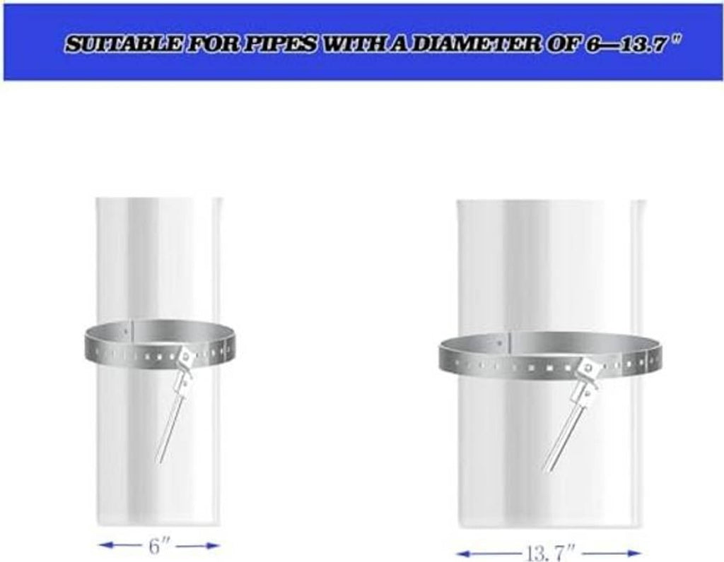 Adjustable stainless roof support ring fits stove pipes with 6 to 13.7 in diameter