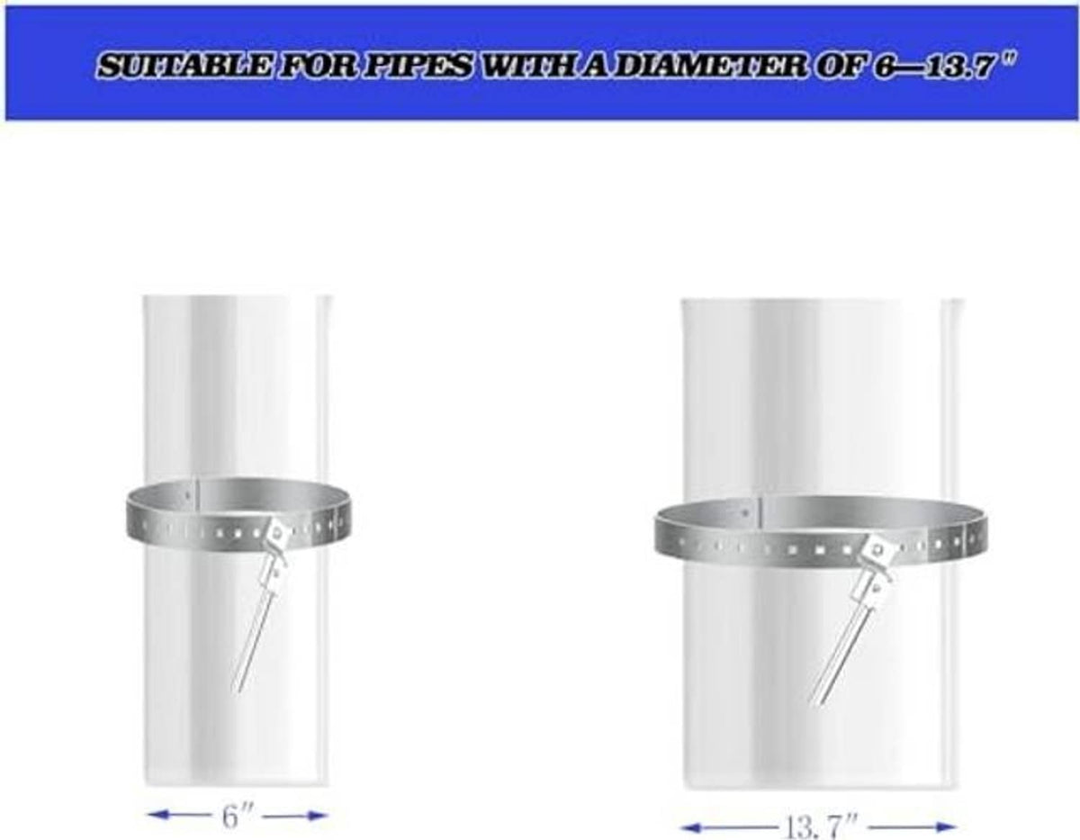 Adjustable stainless roof support ring fits stove pipes with 6 to 13.7 in diameter