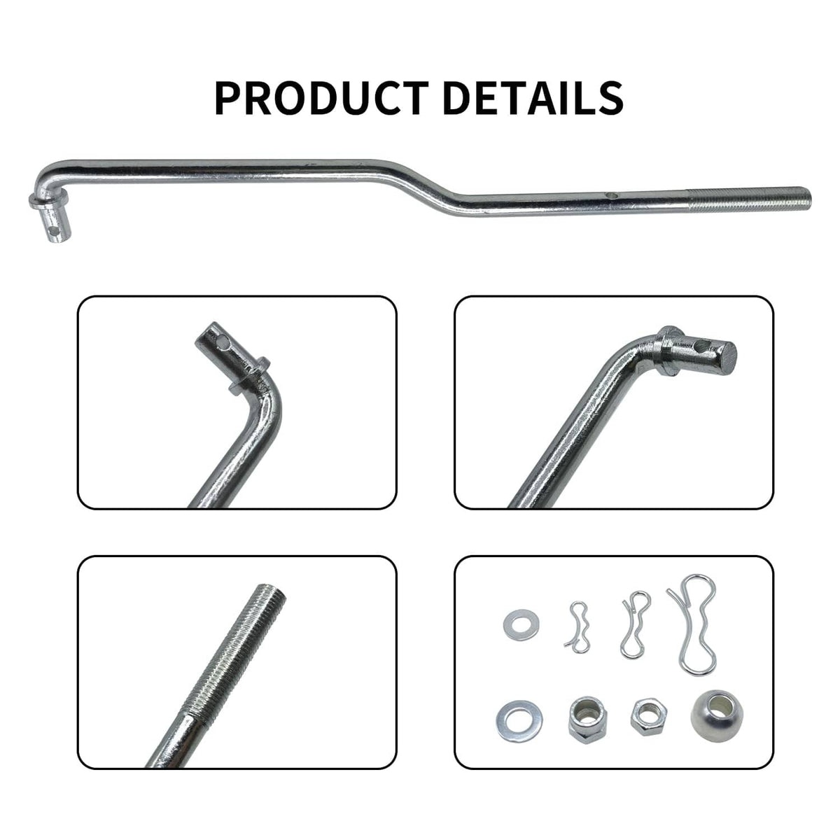 Front deck lift suspension link kit: long bent rod with bolt and mounting hardware