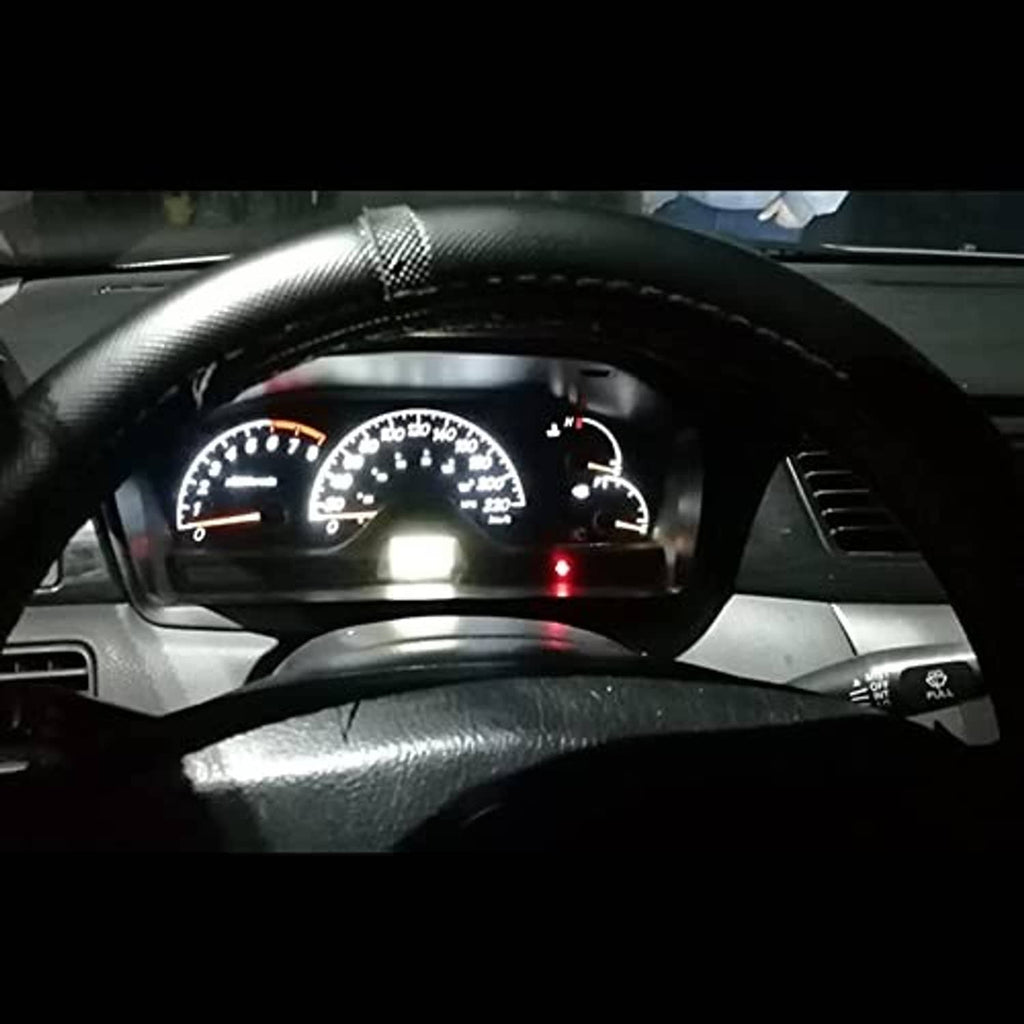 T5 LED bulbs lighting the instrument cluster with bright white indicator glow