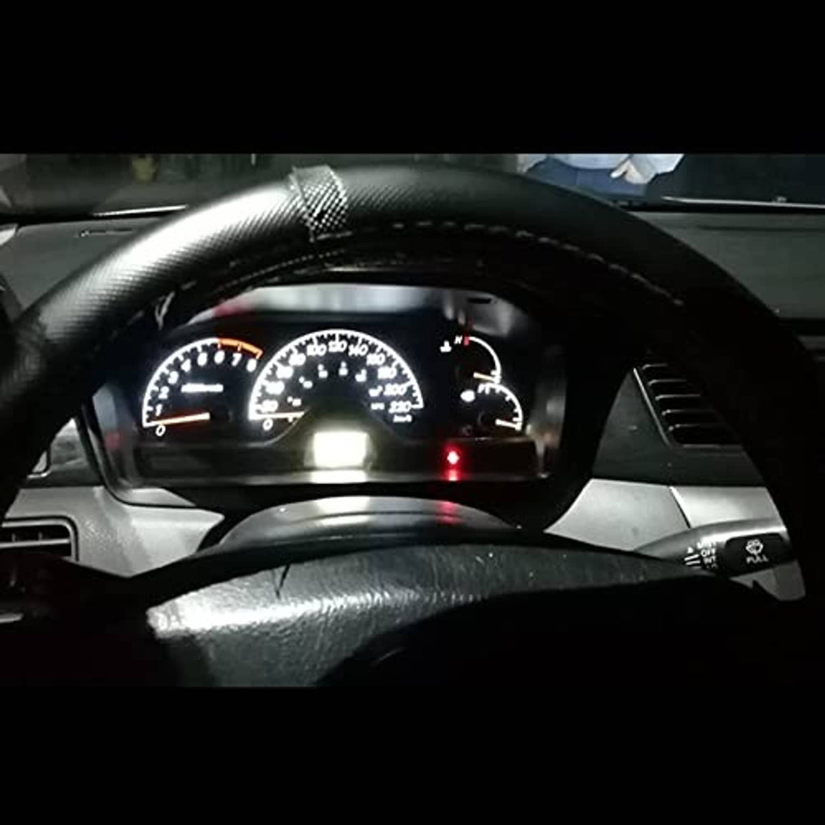 T5 LED bulbs lighting the instrument cluster with bright white indicator glow