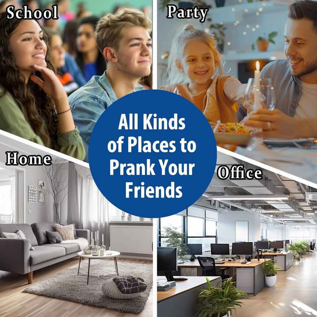 Cricket noise maker prank concept collage for home and office friend pranks