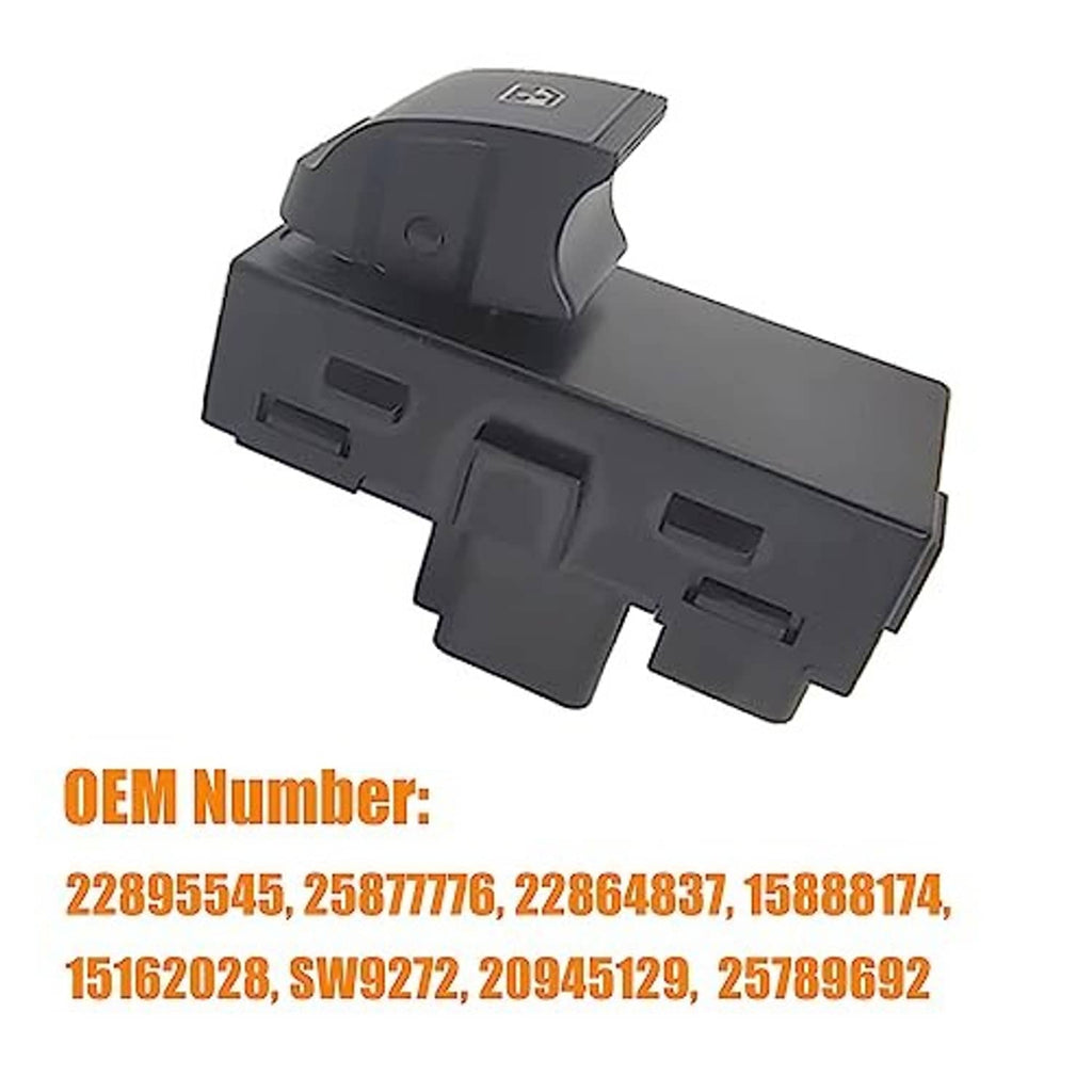 Power window switch control button, dark plastic, side view with mounting tabs.