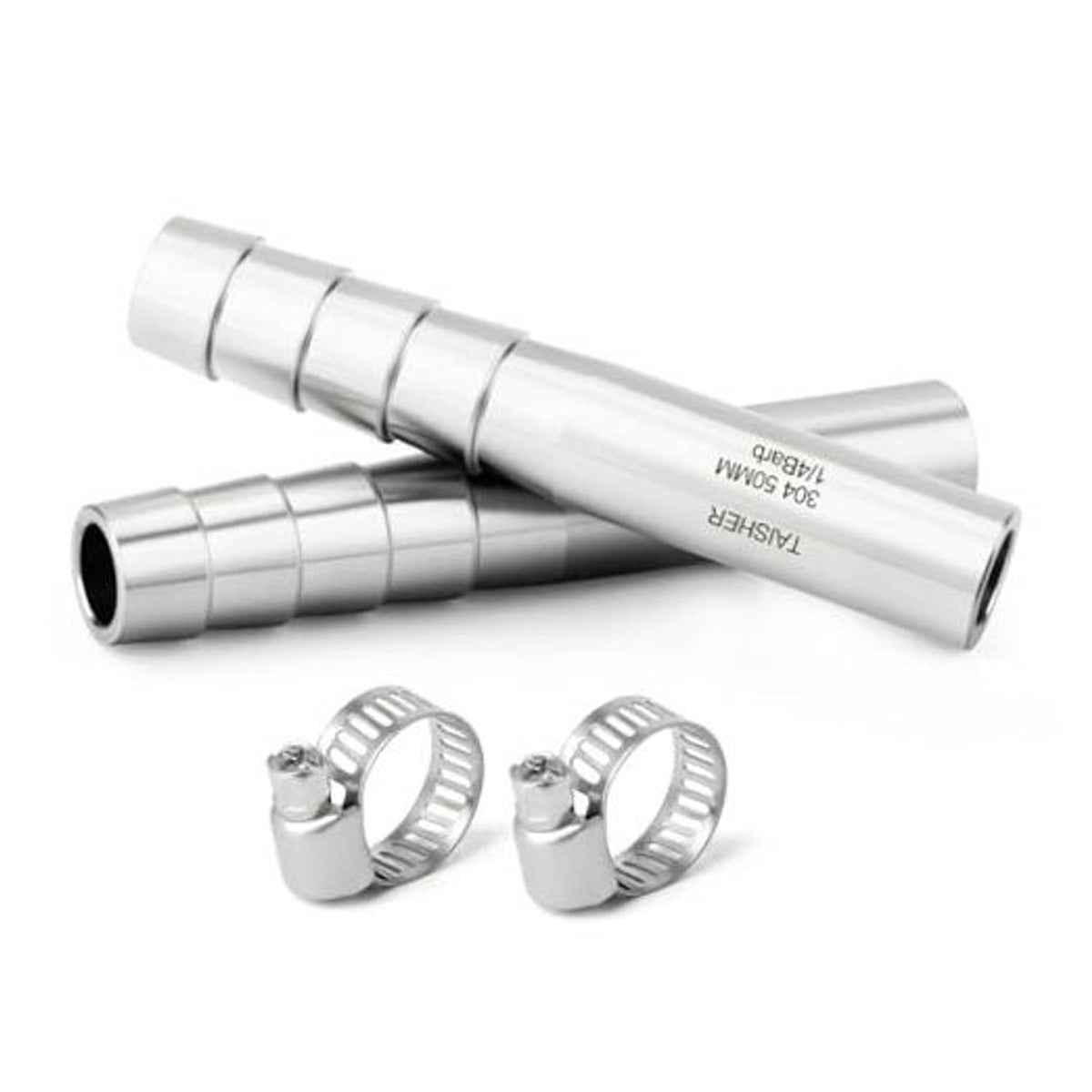 Stainless steel barb weld nipple pipe fittings with two hose clamps
