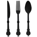 3-piece black wooden knife, fork, and spoon wall decor set with wall-mounted shapes