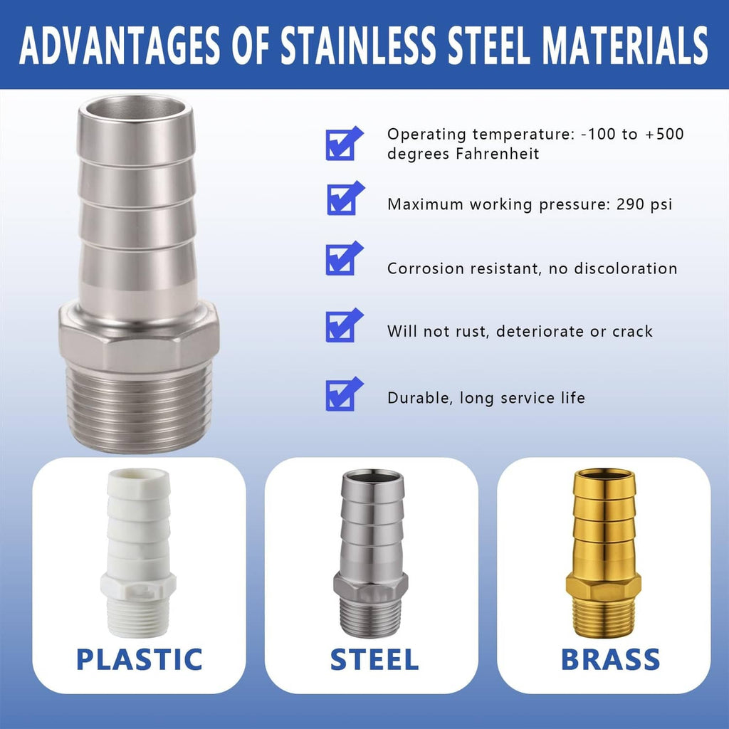 Stainless steel hose barb NPT male fitting with vertical barb sleeve and spiral thread rings