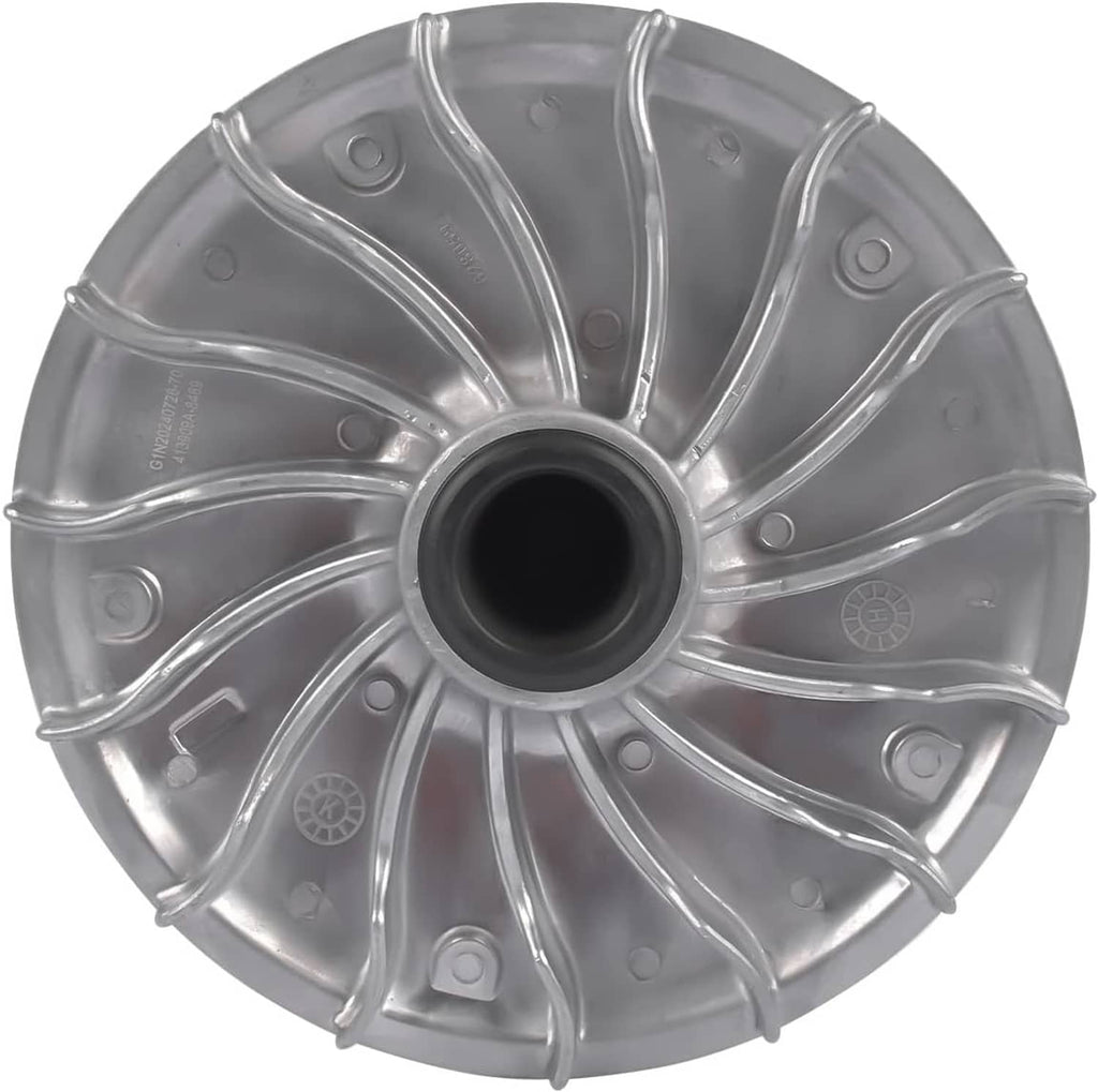 Drive pulley clutch primary assembly, silver cover plate with central black bushing
