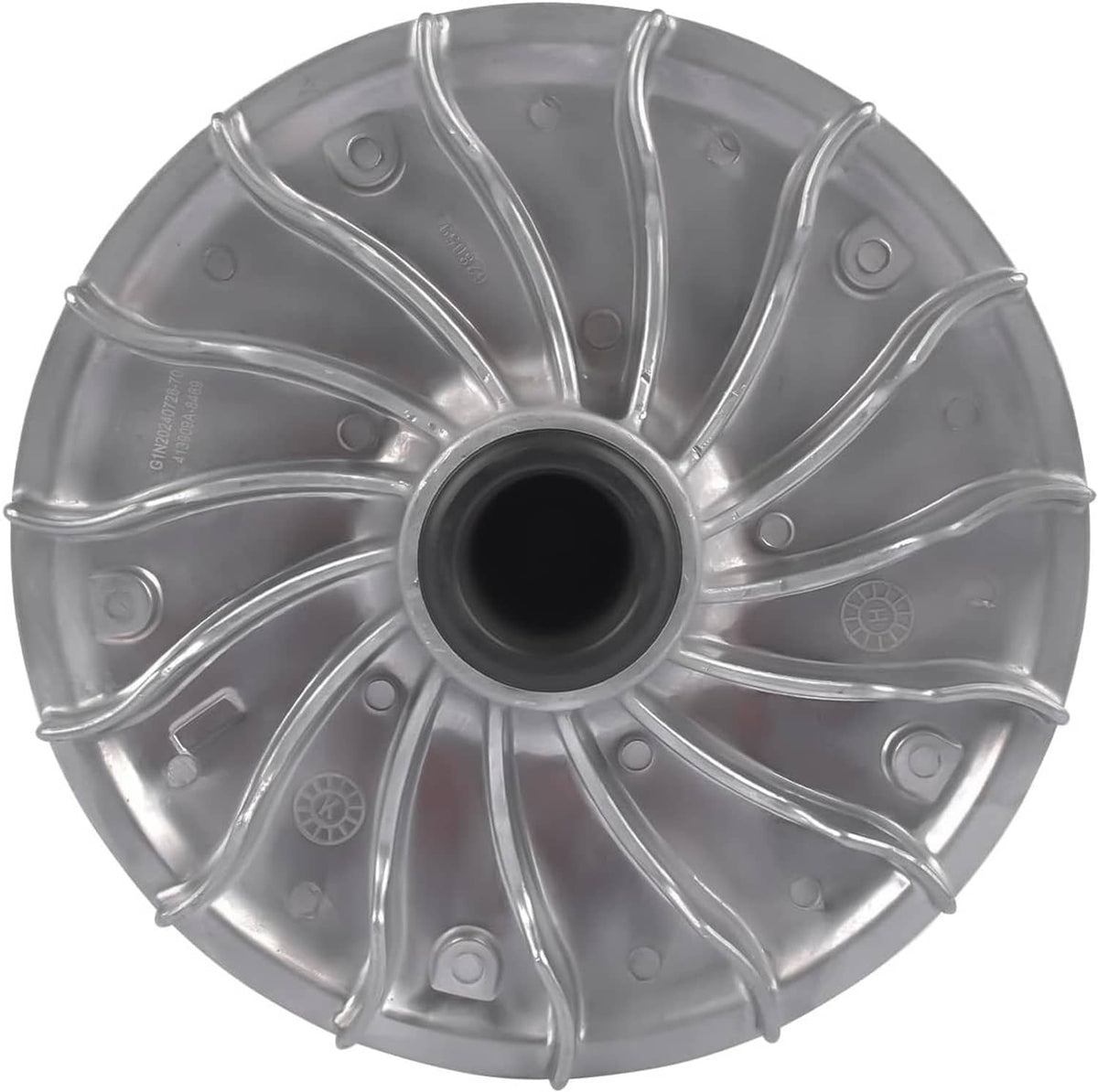 Drive pulley clutch primary assembly, silver cover plate with central black bushing