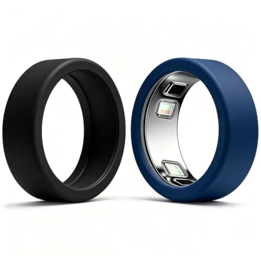 2-pack silicone ring protector cases in black and blue for smart ring protection