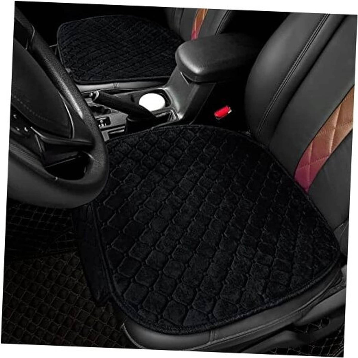 Black quilted front car seat cover with diamond texture