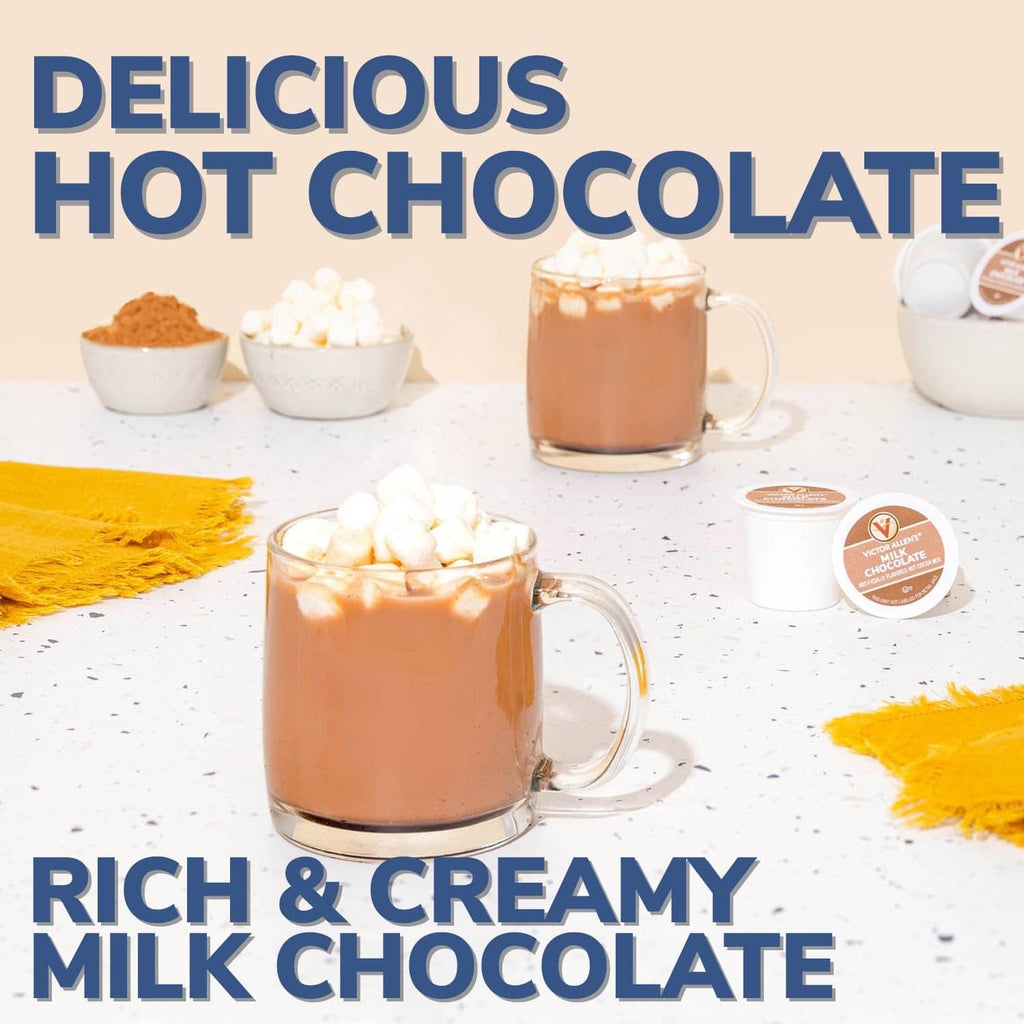 Rich and creamy milk chocolate hot cocoa with marshmallows and single-serve pods