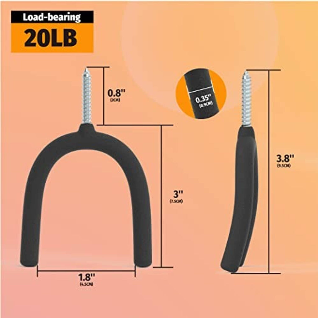 Two vinyl-coated U hooks with threaded steel screws, load-bearing shown by size markings.