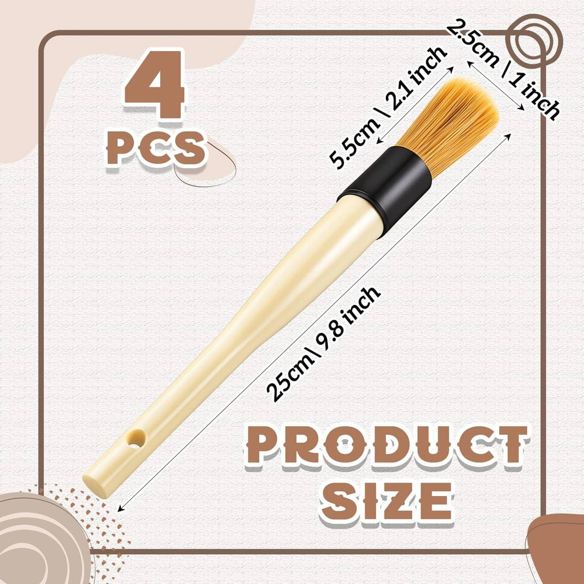 Single parts cleaning brush with beige handle, black collar, soft bristles