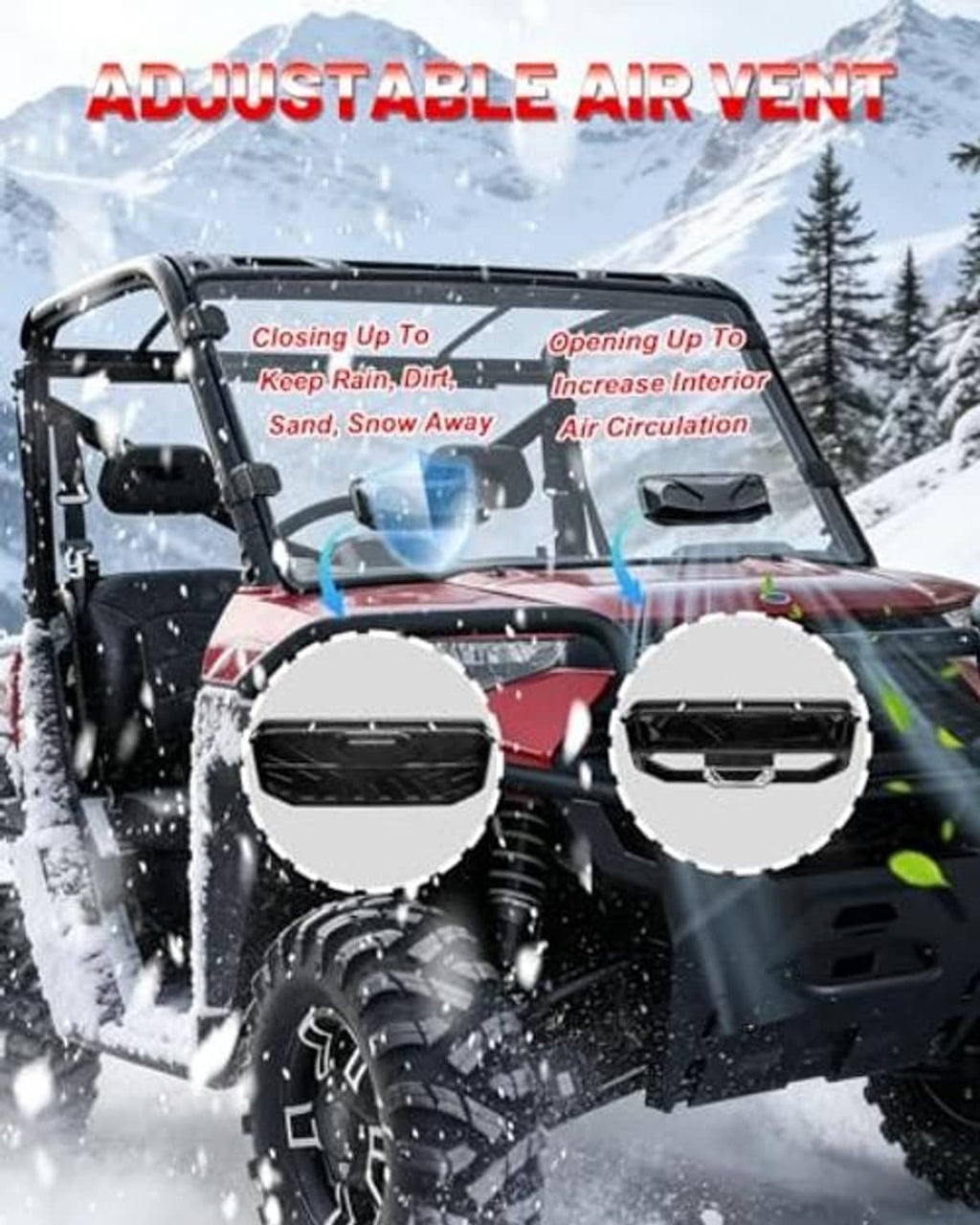 Adjustable vent flaps on a vented windshield front panel for airflow control