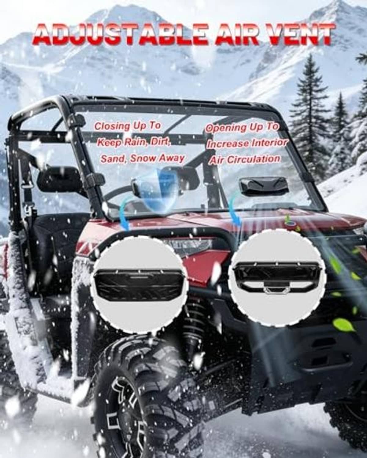 Adjustable vent flaps on a vented windshield front panel for airflow control