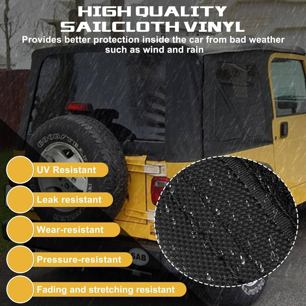 Jeep Wrangler TJ soft top fabric close-up showing textured vinyl material
