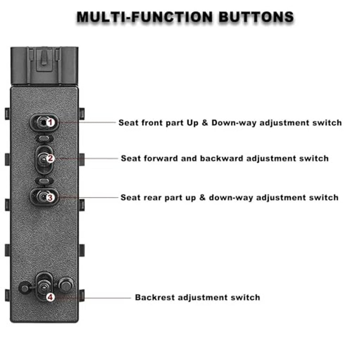 Seat power switch control panel with four adjustment rocker switches