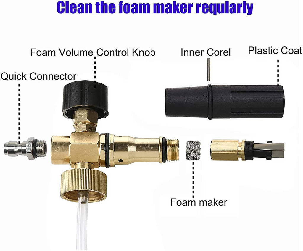 Foam cannon pressure washer gun parts: foam maker, quick connector, control knob
