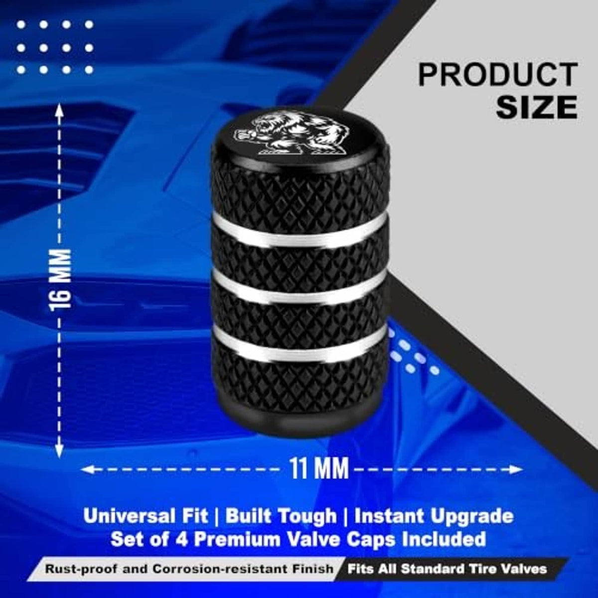 Single black Yeti tire valve stem cap with textured grip and silver stripe band