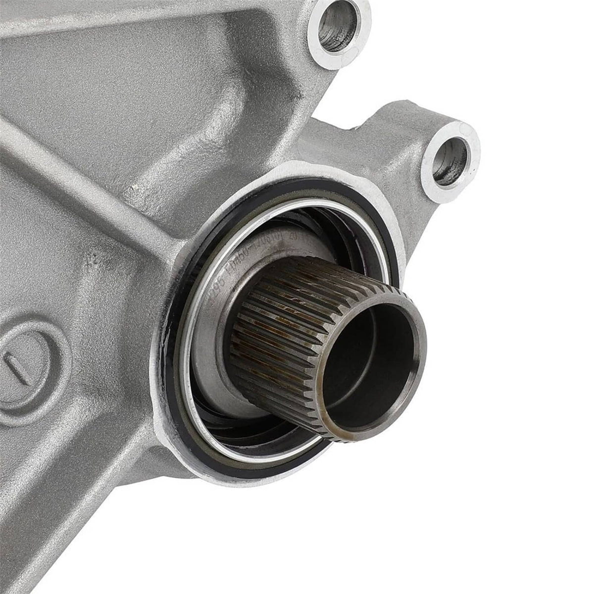 Transfer case PTO input gear seal and shaft bore, silver housing with toothed insert