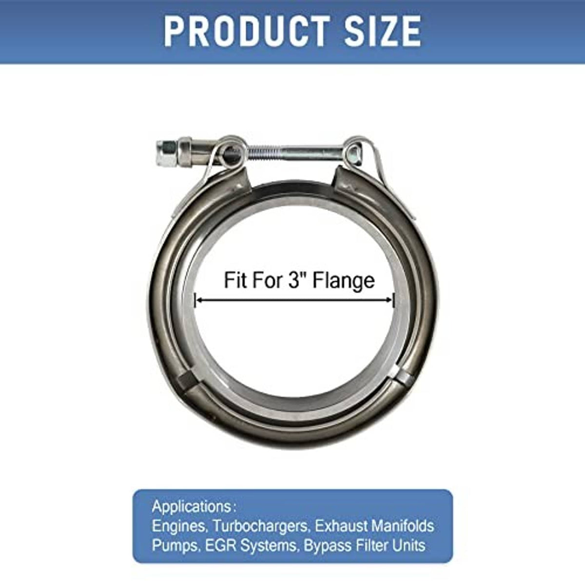 Stainless steel V-band flange clamp kit sized for 3-inch flange