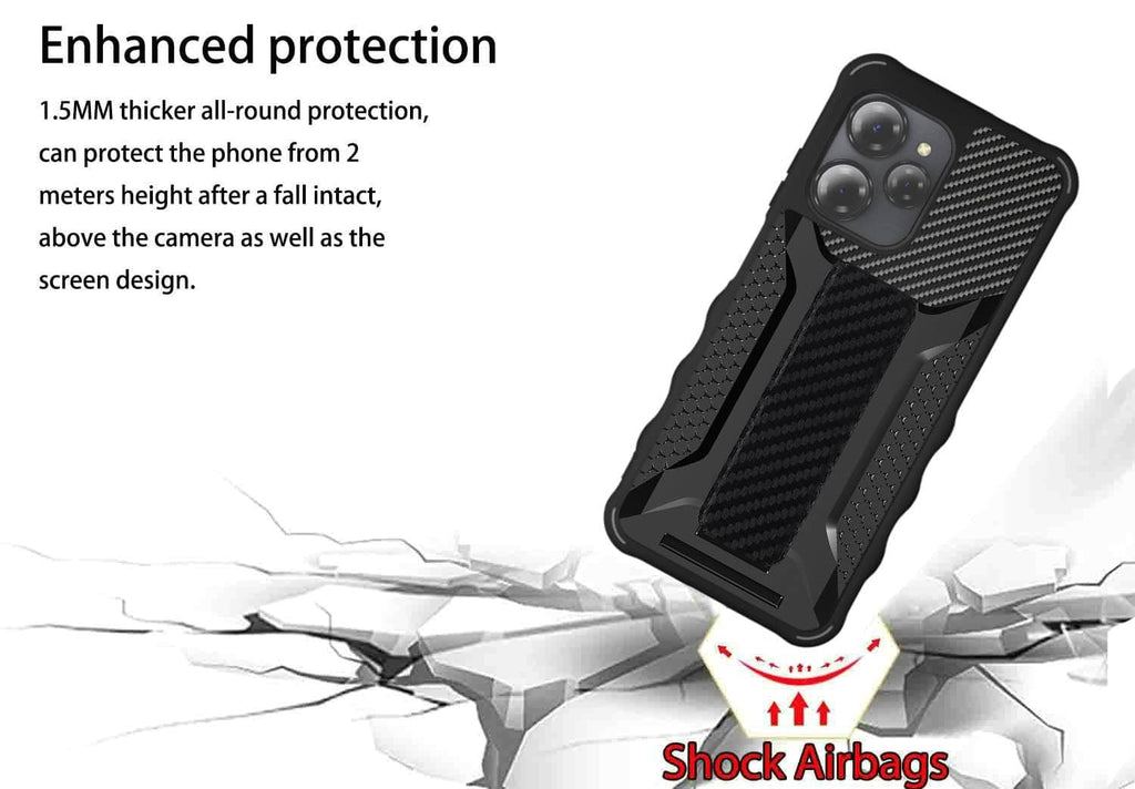 Black rugged phone case with thick all-around protection and camera bezel