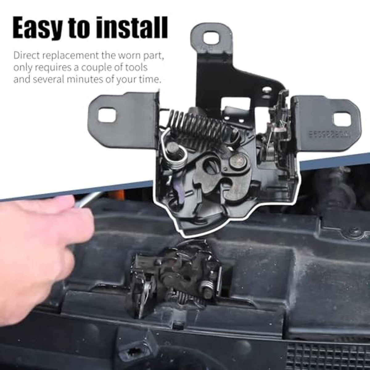 Hood latch lock and puller replacement assembly shown installed on vehicle panel