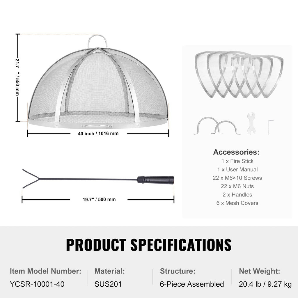 40 in round stainless steel spark screen cover lid with mesh dome and lifting handle